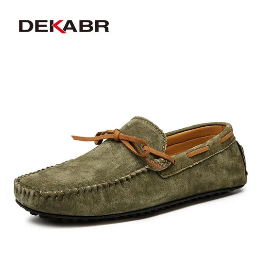 Casual Men Genuine Leather Shoes Summer Breathable Green Men's Loafers Leather Shoes Sapato Masculino Zapatos Hombre