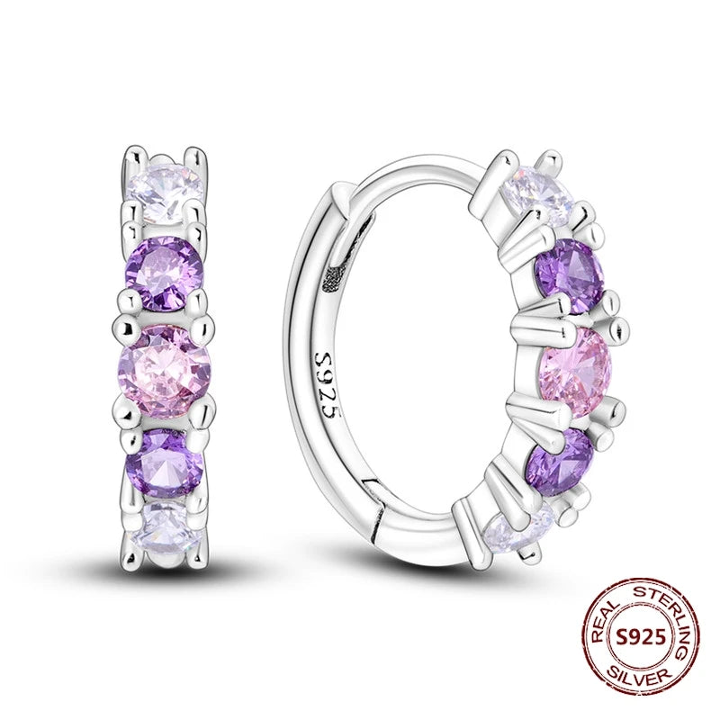 Purple Zircon Hoop Earrings 925 Sterling Silver Original U-shaped Liquid Metal Love Heart Fashion Earrings For Women Jewellery