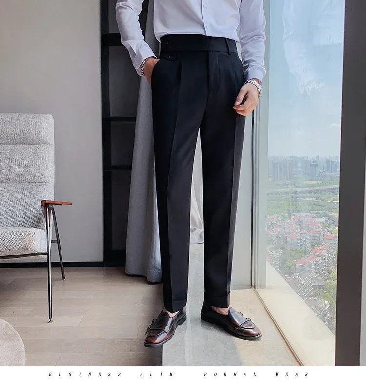 Men's Nine-Point Two-Piece Suit Pants Loose Fit Business Casual Straight Leg Lightweight Trousers Anti-Wrinkle Smooths