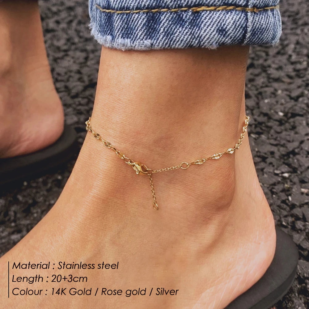 Stainless Steel Fish Lips Chain Anklet For Women Summer Beach Foot Jewelry On The Leg Minimalist Anklets Female