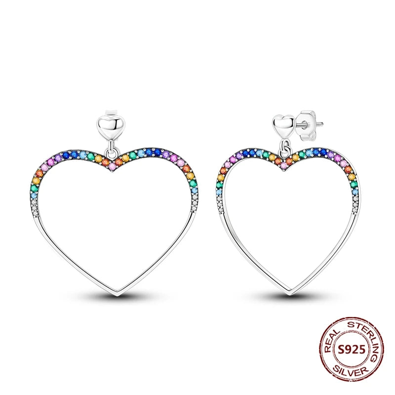 Purple Zircon Hoop Earrings 925 Sterling Silver Original U-shaped Liquid Metal Love Heart Fashion Earrings For Women Jewellery