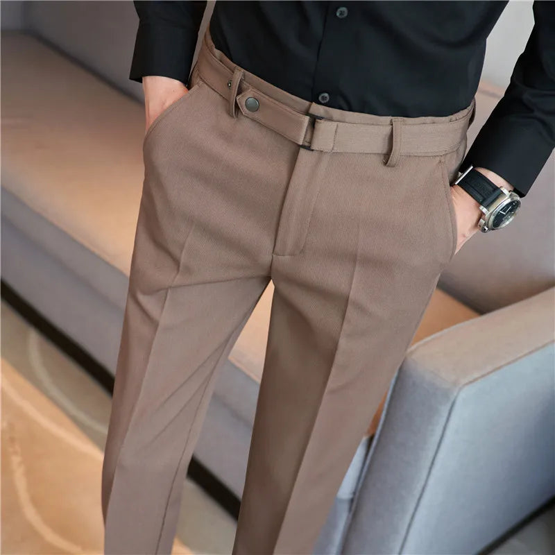 Formal Pants Business Men's British Style Solid Slim Casual Suit Pants Mens High Quality Office Social Ankle Trousers Streetwear