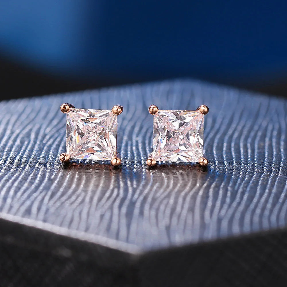 Popular Square Zircon Stud Earrings For Men Women Classic Everything Matching Ear Accessories Jewellery