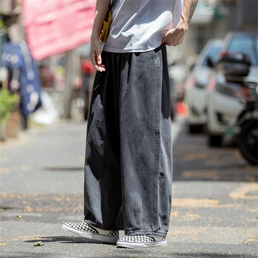 eans Wide Leg Denim Cargo jean pants Loose Straight Baggy Men's Jeans hip hop Streetwear Skateboard Neutral denim Trousers