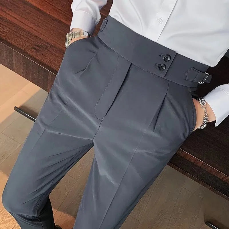 Men's Luxury Button-down Draped Baggy Suit Pants Casual Solid Color Straight Premium Elegant Dress Pants