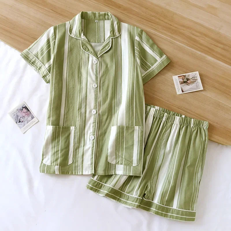 cotton short-sleeved shorts ladies pajamas set cute cartoon pajamas Japanese simple short pajamas women sleepwear