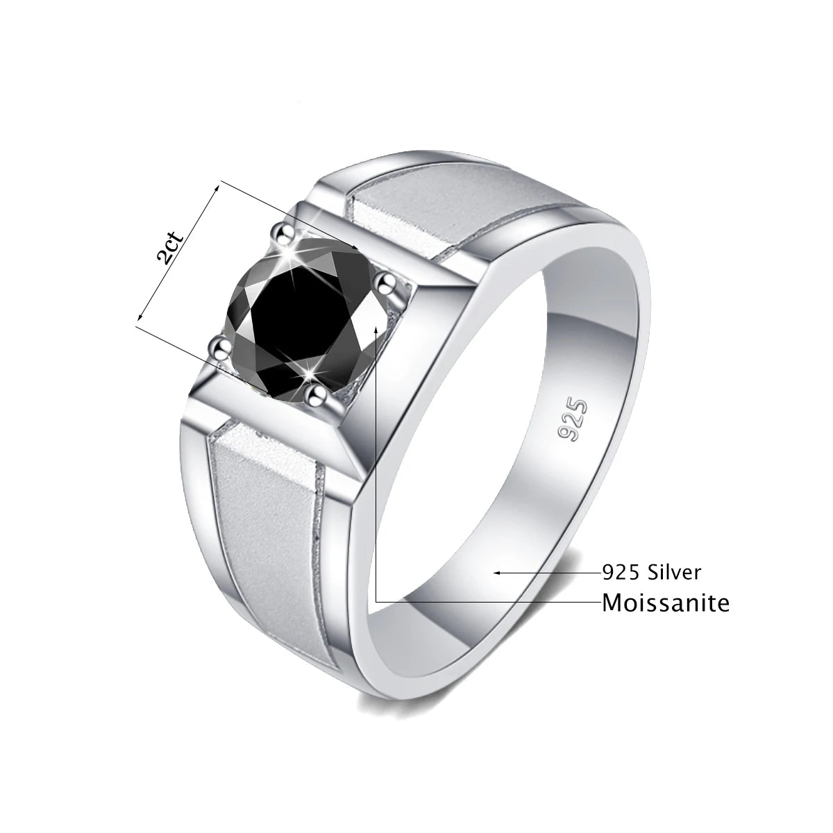 2 Carat Moissanite Rings For Men 925 Sterling Silver White Gold plated Mens Jewellery