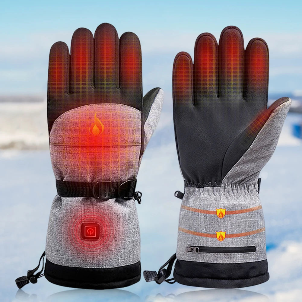 1Pair Winter Heating Gloves 5000mAh Battery Electric Cold Weather Heating Gloves Anti-Slip Waterproof Rechargeable