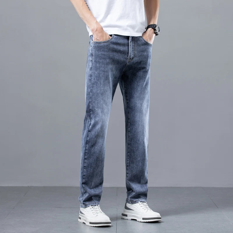 Jeans for Men Stretch Straight Comfortable Casual Denim Long Pants Classic Style Male