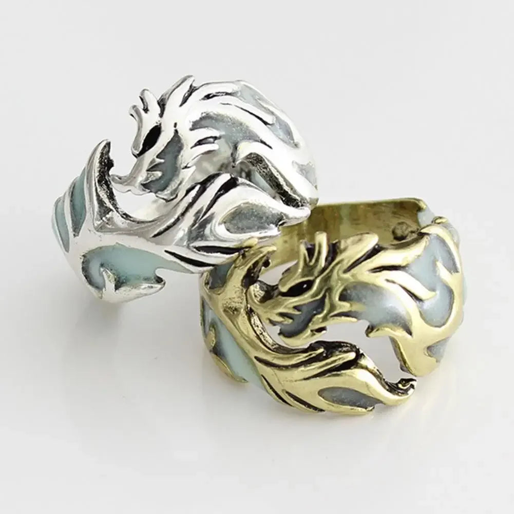 Luminous Dragon Rings Gothic Adjustable Men Stainless Steel Rings Unique Jewellery Vintage Halloween Gifts for Friends Anillos