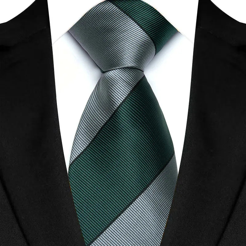 Luxury 8CM Mens Necktie Green Color Stripes Floral Solid Ties For Man Groom Jacquard Woven Neck Tie For Business Wedding Party