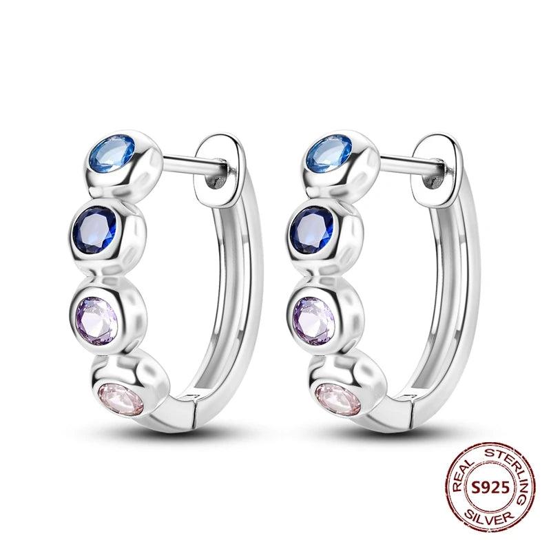 Purple Zircon Hoop Earrings 925 Sterling Silver Original U-shaped Liquid Metal Love Heart Fashion Earrings For Women Jewellery