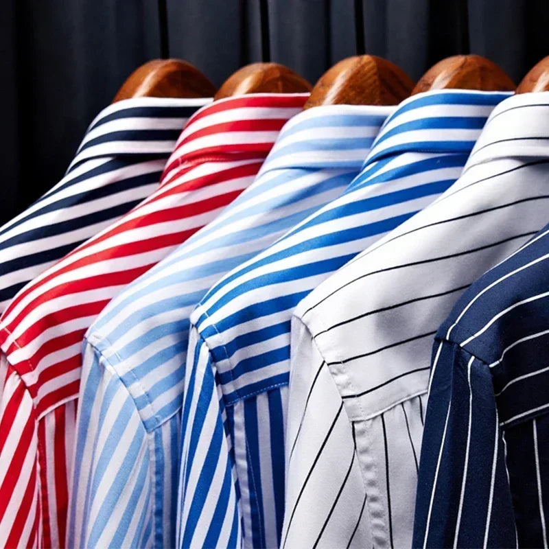 Luxury Elegant Men's Shirts Striped Shirt Long Sleeve Shirt Man Korean Popular Clothes Clothing Mens Male FASHION Plain