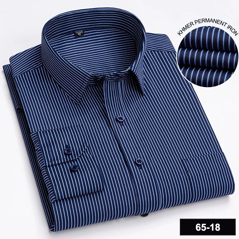 Men's Long Sleeve Shirt High-quality Fashion Casual Print Plaid Stripe Single Pocket Fit Business Formal Office