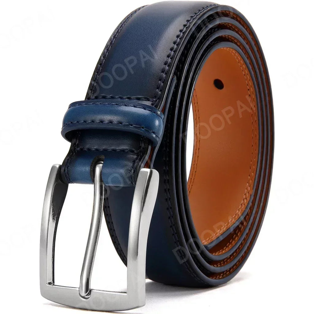 High Quality Genuine Leather LONG Large Pin Buckle Metal Automatic Buckle Male Belts Strap Male