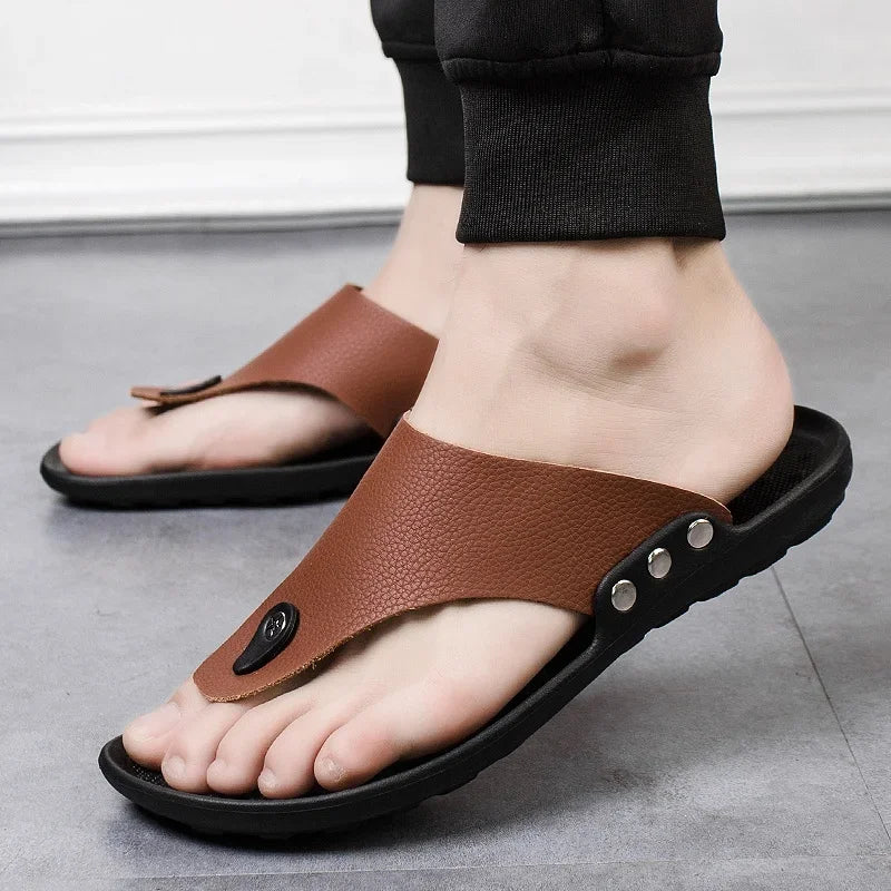 Slippers Men Flip-Flops for Men Beach Slippers Brown Sandals Comfortable Shoes Non-Slip Bathroom Shoes Men Shoes