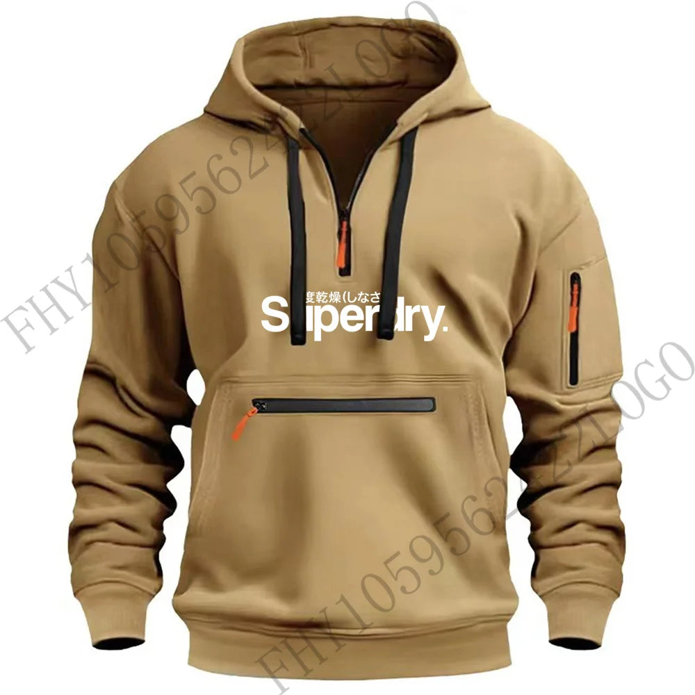 Autumn and winter men's outdoor hooded long-sleeved hoodie hoodie design multi-zipper hoodie casual sports pullover