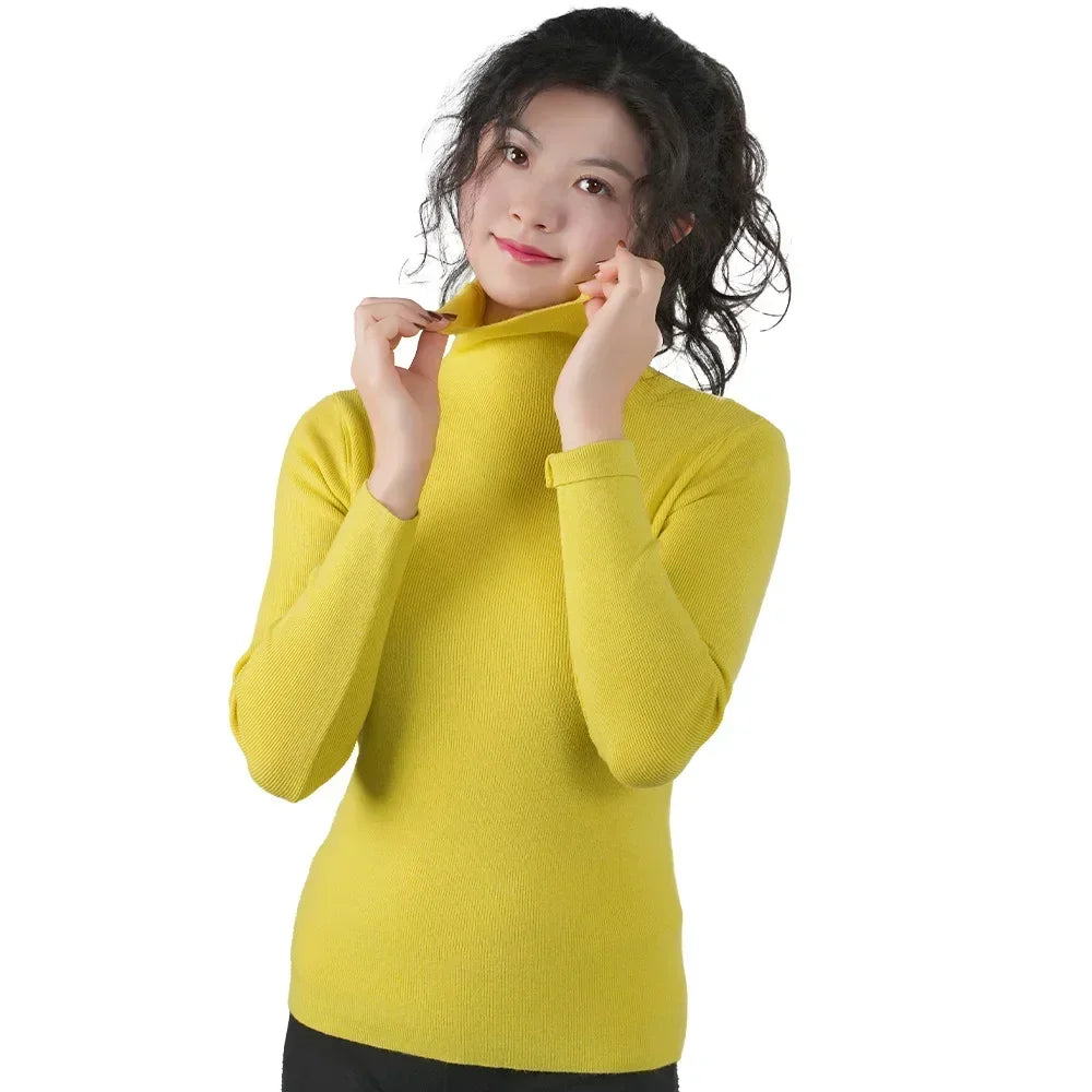 Women Long Sleeve Sweater High Collar Thermal Tops Turtleneck Woman Winter Thin Slim Jumpers Choker Sweaters