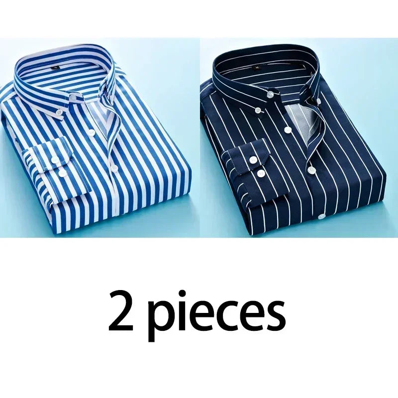 Luxury Elegant Men's Shirts Striped Shirt Long Sleeve Shirt Man Korean Popular Clothes Clothing Mens Male FASHION Plain