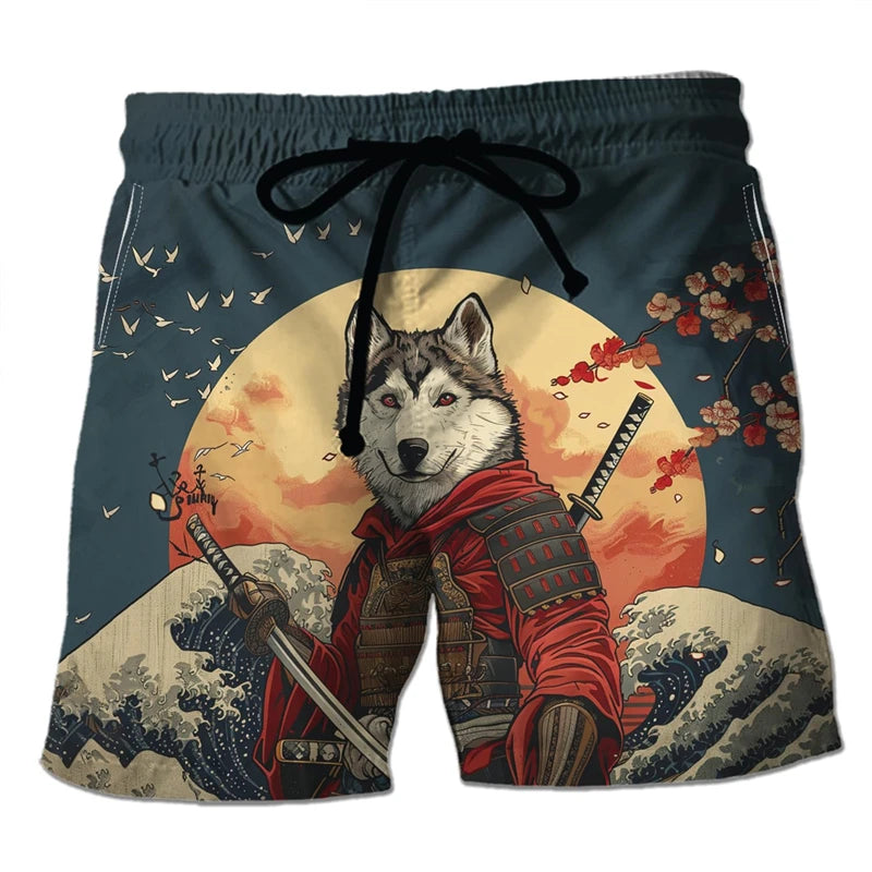 3D Japanese Samurai Warrior Printing Beach Shorts For Men Fashion Cool Streetwear Swimming Trunks Mens Clothing