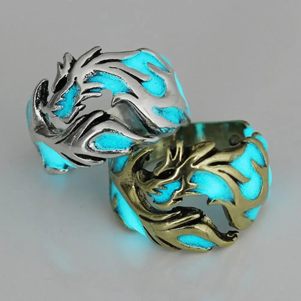 Luminous Dragon Rings Gothic Adjustable Men Stainless Steel Rings Unique Jewellery Vintage Halloween Gifts for Friends Anillos