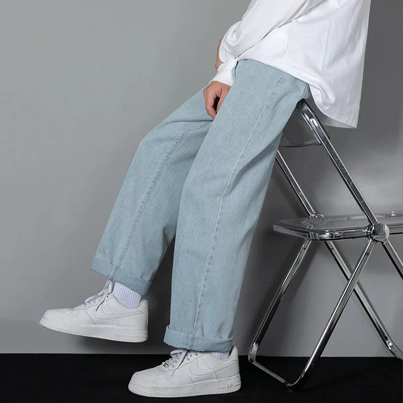 Simple Straight Leg Casual Jeans Male Baggy Streetwear Denim Pants Basic Youth Popular Daily Wide Leg Denim Trousers