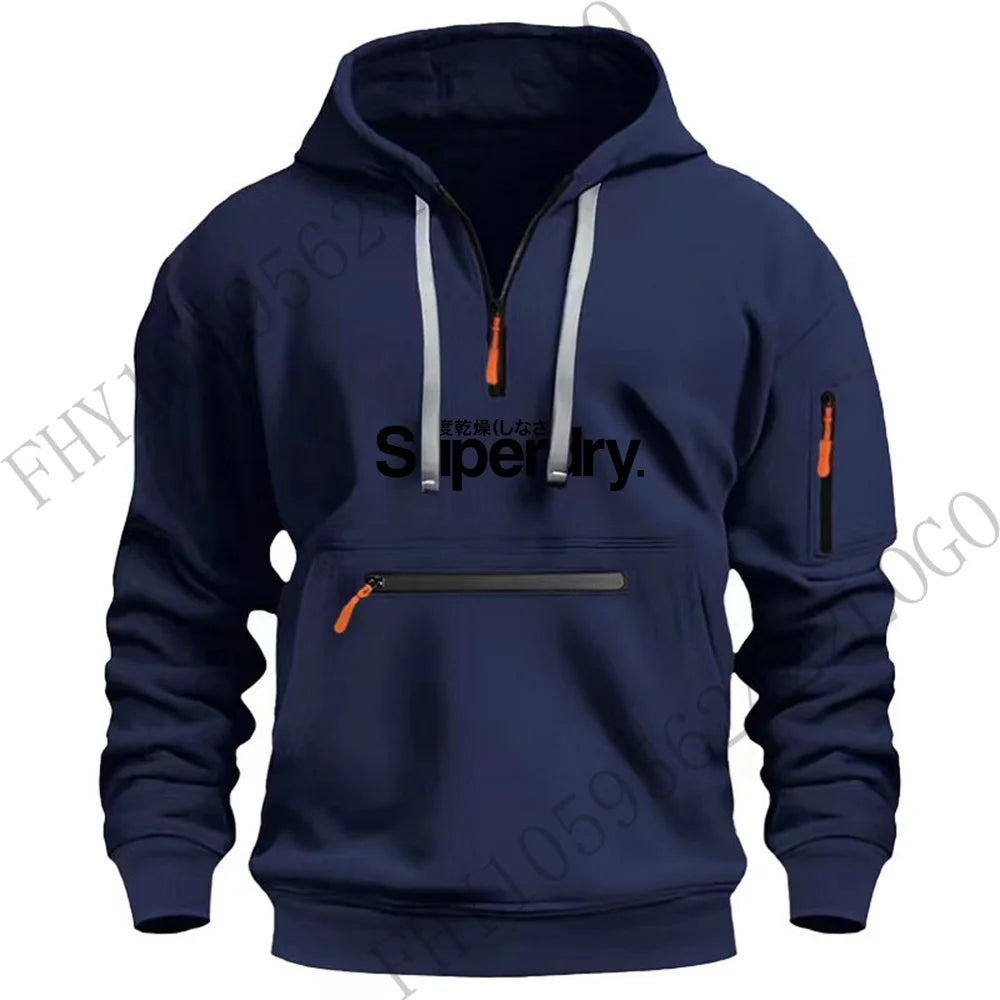 Autumn and winter men's outdoor hooded long-sleeved hoodie hoodie design multi-zipper hoodie casual sports pullover