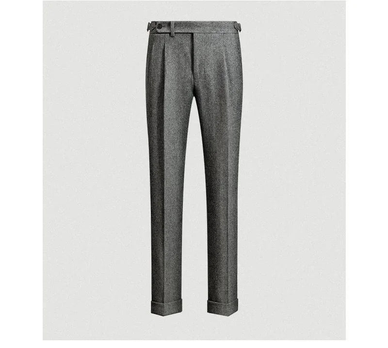 Men's Fashion High Waist Wool Trousers Tweed Casual Pockets Pants