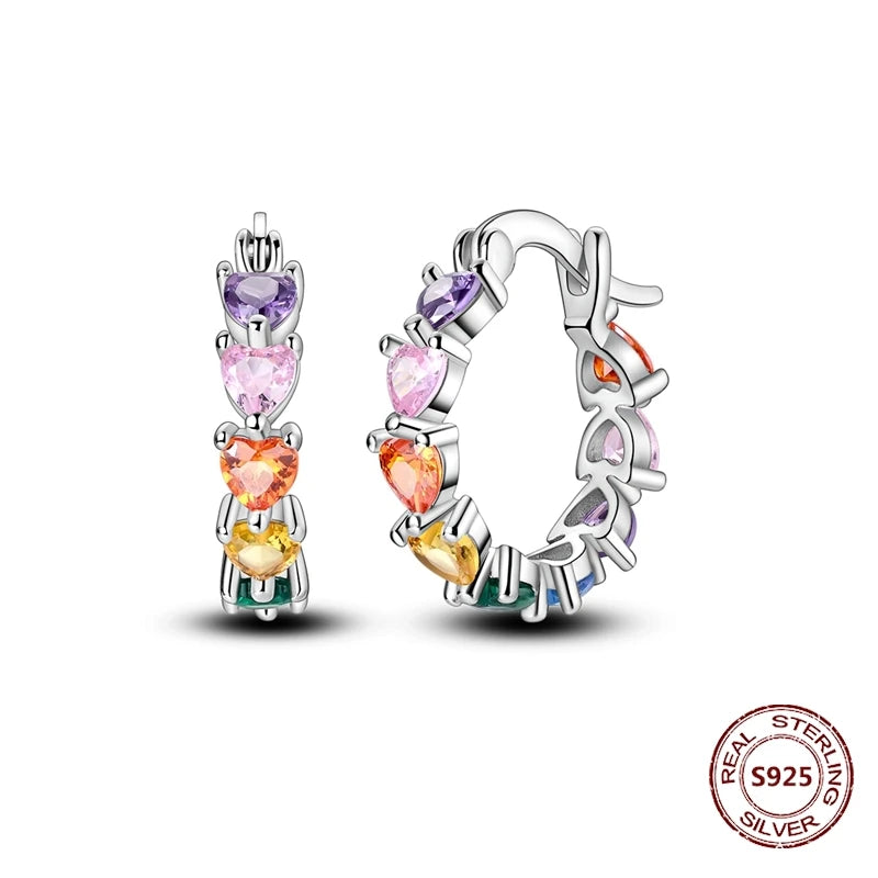 Purple Zircon Hoop Earrings 925 Sterling Silver Original U-shaped Liquid Metal Love Heart Fashion Earrings For Women Jewellery