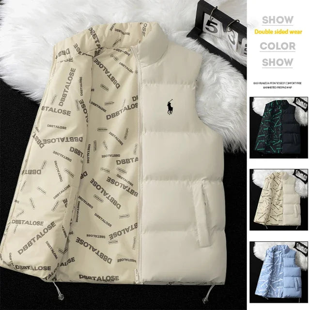 men's double-sided vest winter sleeveless jacket, thick and warm, sporty and fashionable top, casual street jacket