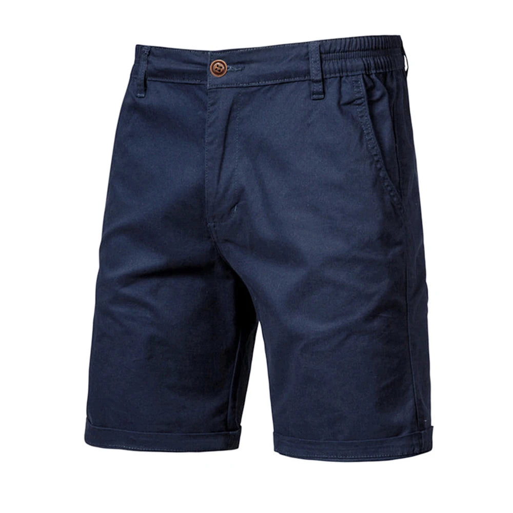 New Summer 100% Cotton Shorts Men Solid Color Elastic Waist Short Pants High-Quality Casual Business Social Men's Shorts