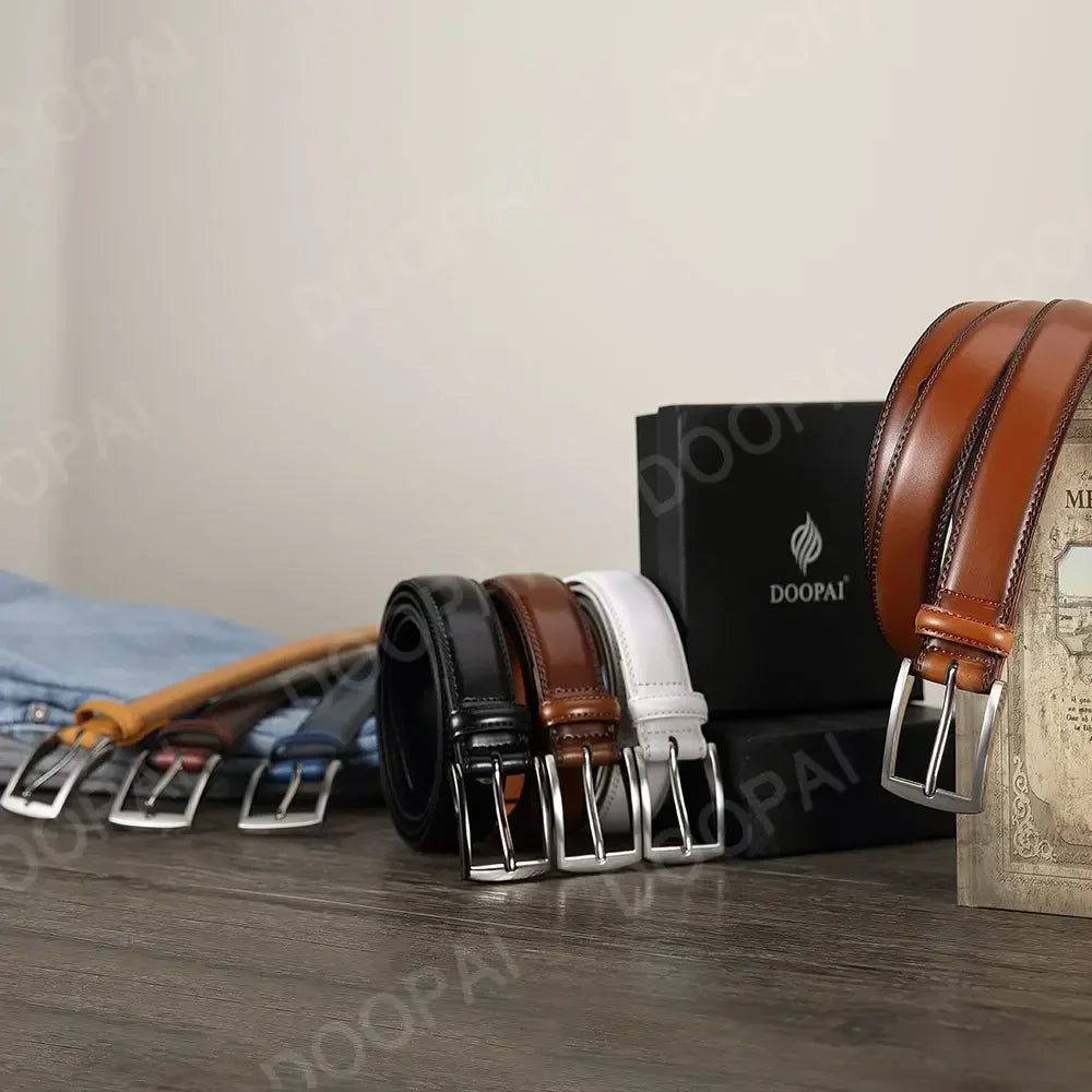 High Quality Genuine Leather LONG Large Pin Buckle Metal Automatic Buckle Male Belts Strap Male