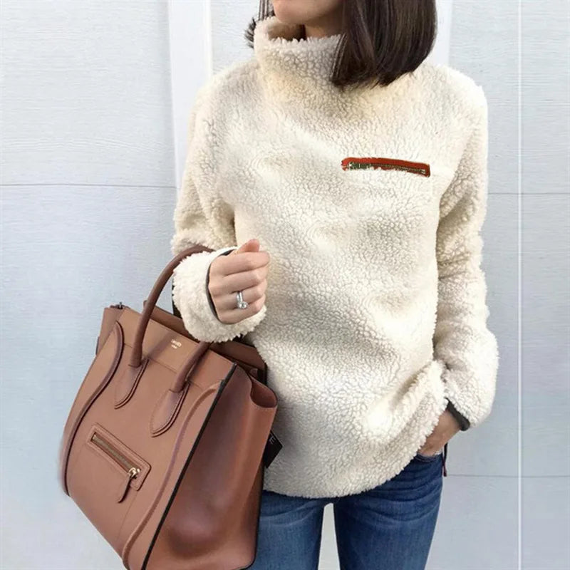 Super Soft and Comfortable Solid Color Turtleneck Pullover Women's Sweater Fashion Zipper Sexy Top Ladies Hipster Clothes