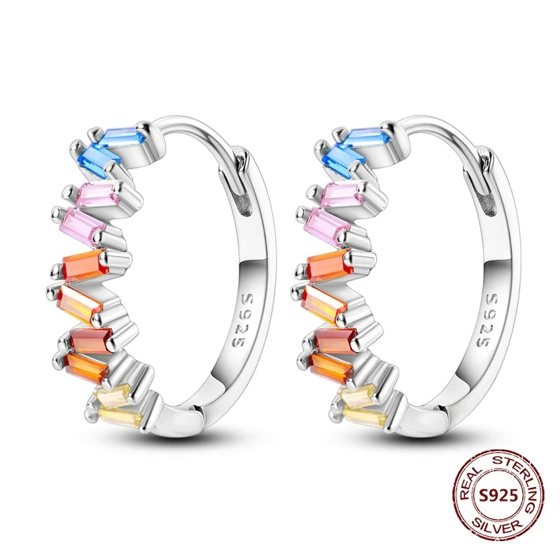 Purple Zircon Hoop Earrings 925 Sterling Silver Original U-shaped Liquid Metal Love Heart Fashion Earrings For Women Jewellery