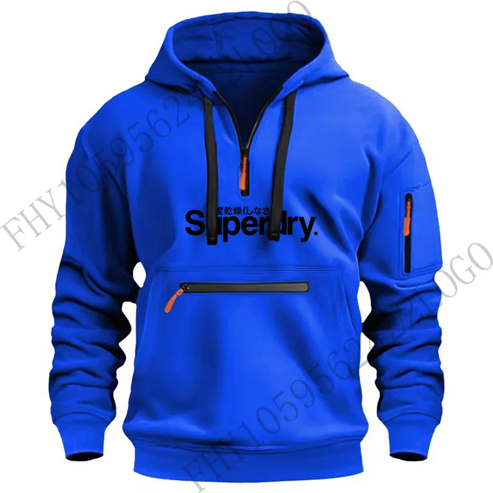 Autumn and winter men's outdoor hooded long-sleeved hoodie hoodie design multi-zipper hoodie casual sports pullover