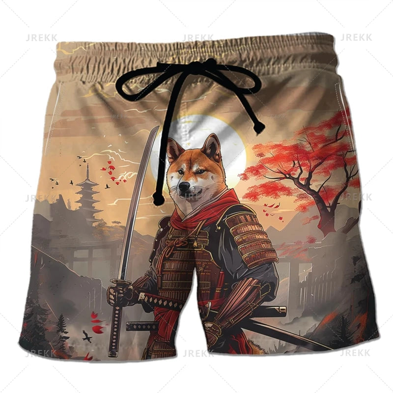 3D Japanese Samurai Warrior Printing Beach Shorts For Men Fashion Cool Streetwear Swimming Trunks Mens Clothing