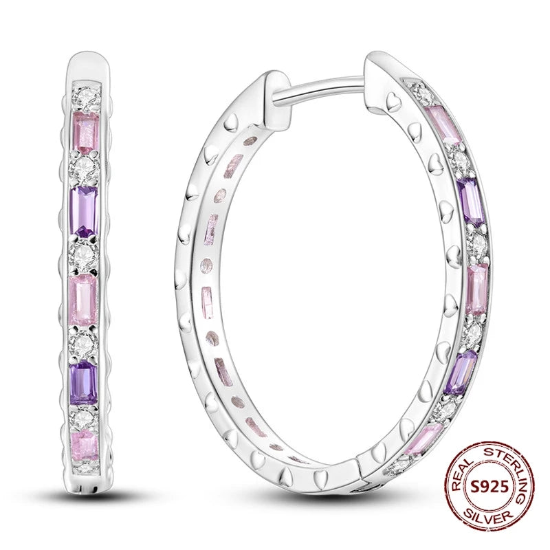 Purple Zircon Hoop Earrings 925 Sterling Silver Original U-shaped Liquid Metal Love Heart Fashion Earrings For Women Jewellery