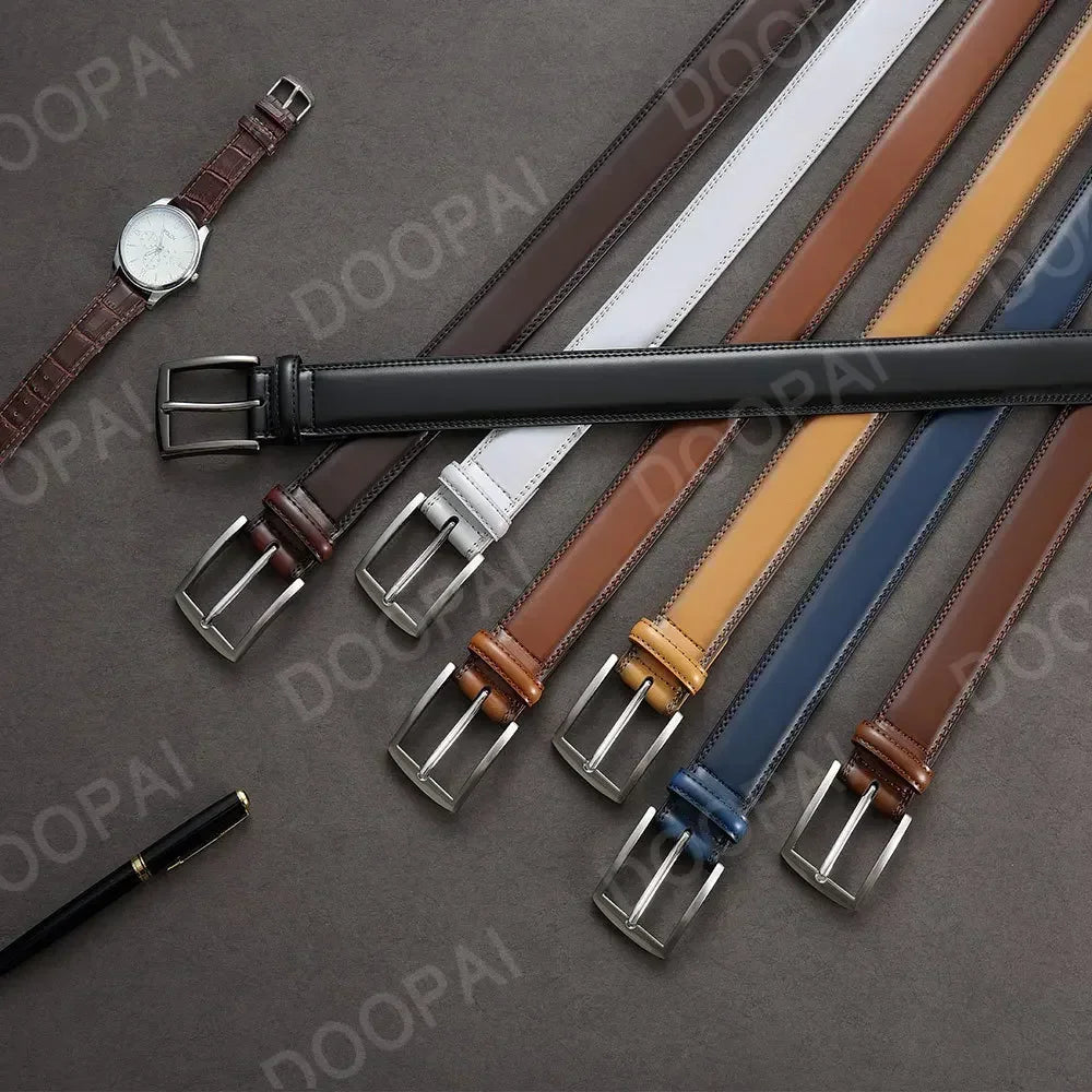 High Quality Genuine Leather LONG Large Pin Buckle Metal Automatic Buckle Male Belts Strap Male