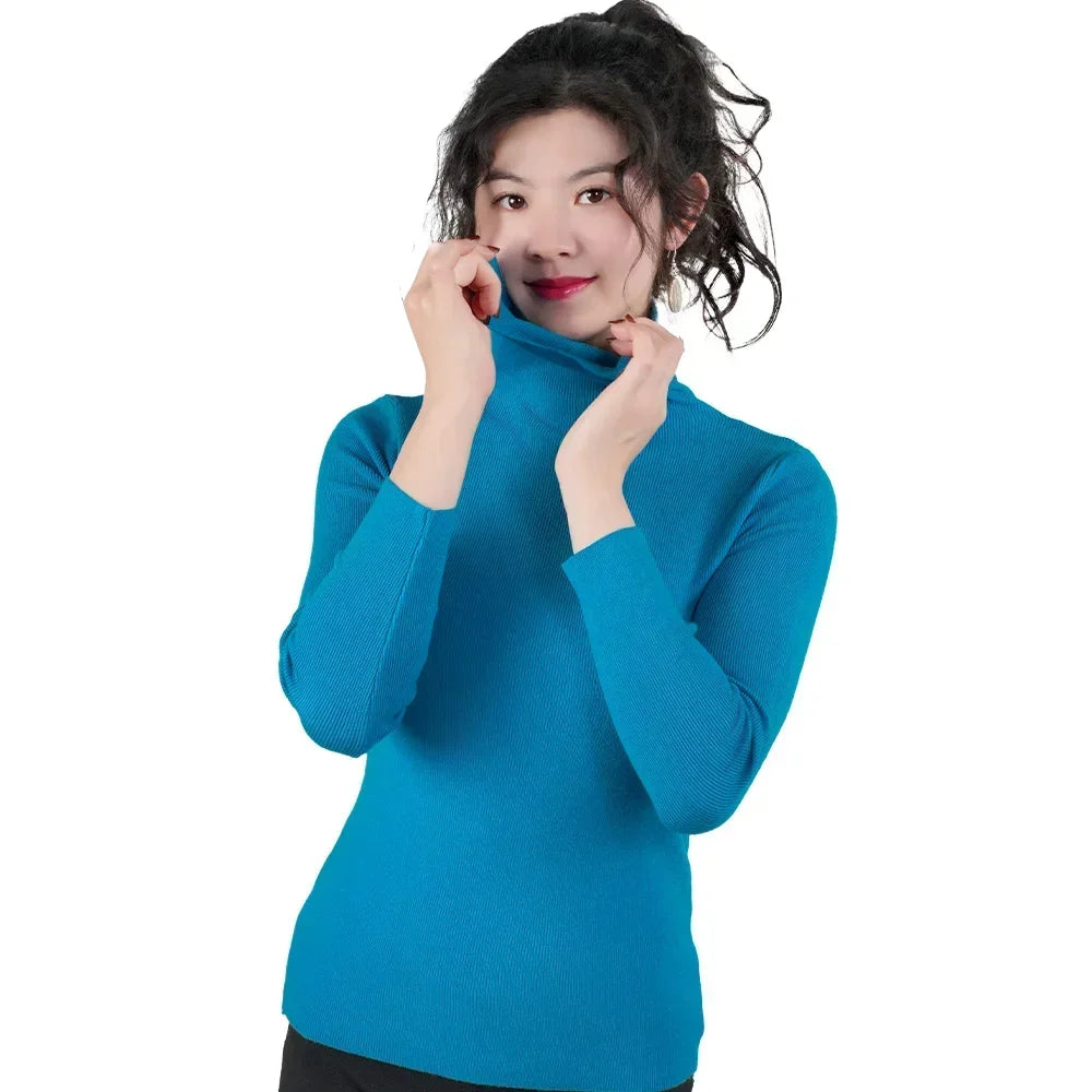 Women Long Sleeve Sweater High Collar Thermal Tops Turtleneck Woman Winter Thin Slim Jumpers Choker Sweaters