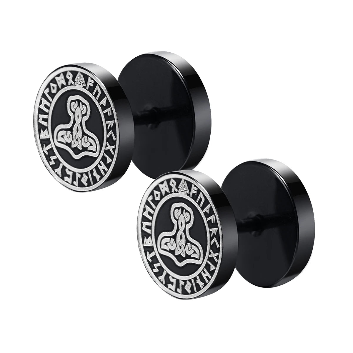 Gothic Norse Viking Runes Stud Earrings for Men Boys Rock Punk Stainless Steel Wolf Head Compass Celtic Knot Black Earrings