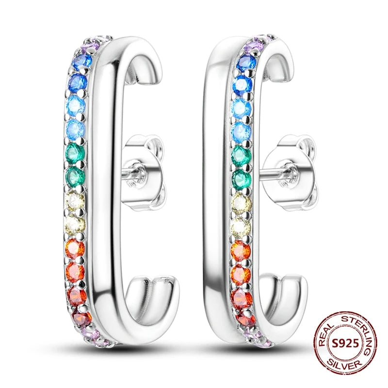 Purple Zircon Hoop Earrings 925 Sterling Silver Original U-shaped Liquid Metal Love Heart Fashion Earrings For Women Jewellery