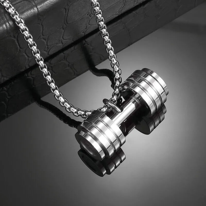 Stainless Steel Barbell Dumbbell Pendant Men's Fitness  Gym Casual Sports Jewellery