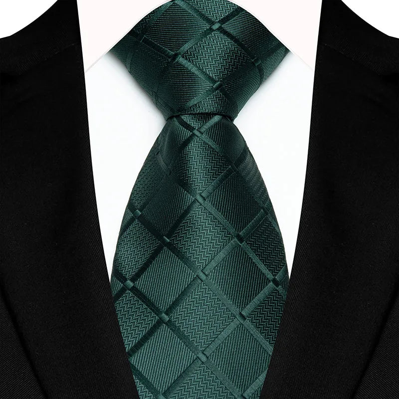 Luxury 8CM Mens Necktie Green Color Stripes Floral Solid Ties For Man Groom Jacquard Woven Neck Tie For Business Wedding Party