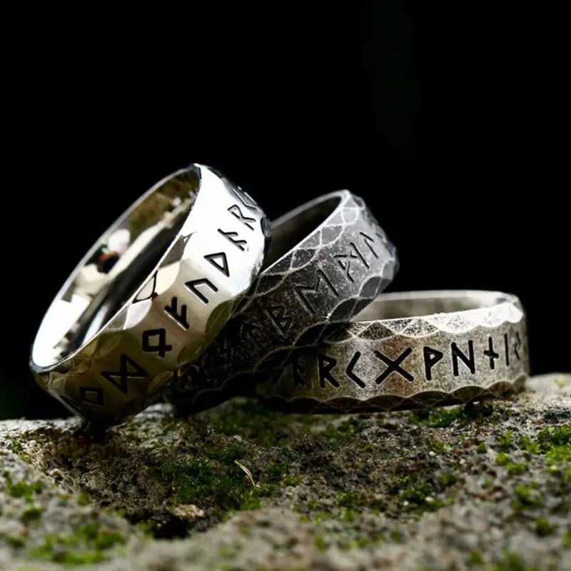 Nordic Retro Viking Rune Ring For Men Women Simple Stainless Steel Odin Letter Viking Rings Couple Amulet