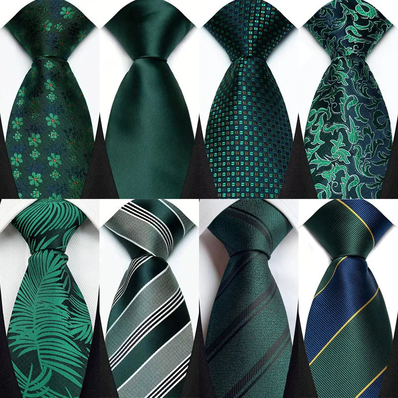 Luxury 8CM Mens Necktie Green Color Stripes Floral Solid Ties For Man Groom Jacquard Woven Neck Tie For Business Wedding Party