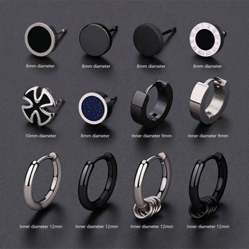 Classic Men's Stainless Steel Earrings Men's and Boys' Earrings Punk Gothic Earrings