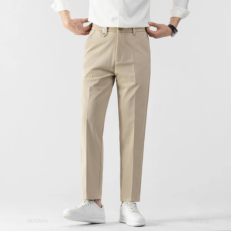 All Seasons Smooth Khaki Pants Men Business Suit Pant Solid Color Stretch Casual Brand Clothing Suit Trousers Male