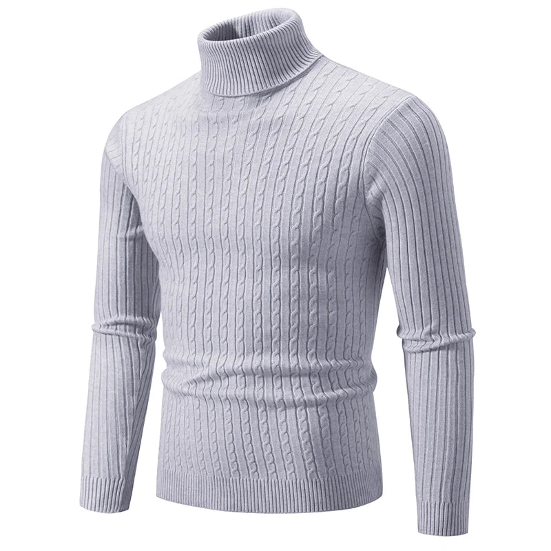 Men's High Neck Sweater Solid Color Pullover Knitted Warm Casual Turtleneck Sweatwear Woolen Mens Winter Outdoor Tops