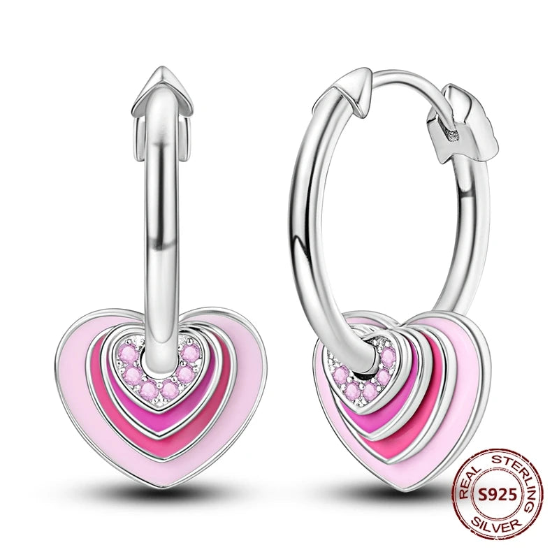 Purple Zircon Hoop Earrings 925 Sterling Silver Original U-shaped Liquid Metal Love Heart Fashion Earrings For Women Jewellery