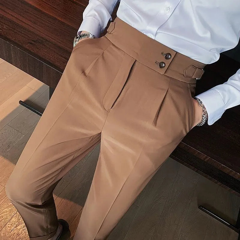 Men's Luxury Button-down Draped Baggy Suit Pants Casual Solid Color Straight Premium Elegant Dress Pants